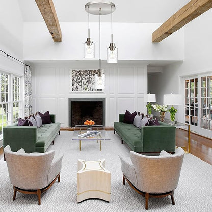 3-Light Contemporary Pendant Lighting with Clear Seeded Glass,Brushed Nickel Dining Room Chandelier Light Fixture Modern Kitchen Island Cluster Hanging Ceiling Pendant Lights for Sink Bar