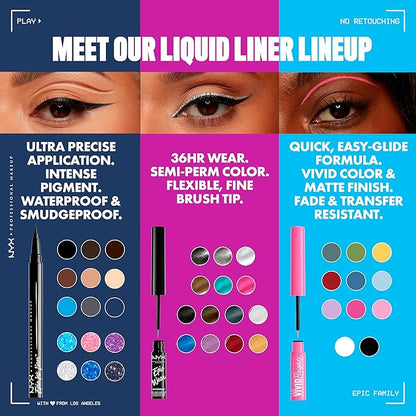 NYX PROFESSIONAL MAKEUP Epic Ink Glitz Liner, Waterproof Metallic Liquid Eyeliner with Vegan Formula - Tapered Twinkle (Shimmer Teal Blue)