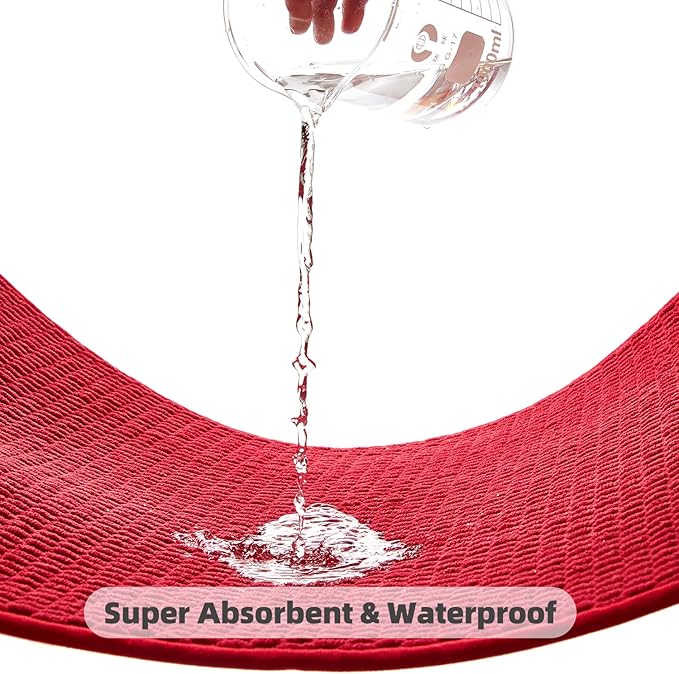 Bathroom Rugs Non Slip Washable, Super Absorbent Thin Bath Mat Quick Dry Low Pile Bathroom Rug, Red 24"x47"