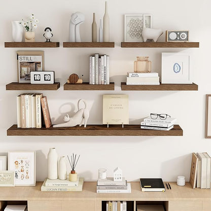 16 Inch Floating Shelves, 16"x9.25"x1.5" Inch Deep Floating Shelves for Wall, Wooden Shelves for Bathroom, Bedroom, Living Room, Brown, 2 Pieces