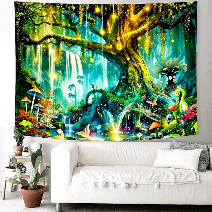 Delur Magical Forest Tapestry Fantasy Tree of Life Enchanted Fairy Tale Forest Tapestry Mystical Psychedelic Nature Landscape Wall Hanging Headboard for Bedroom Living Room Home Decor (51.2" x 59.1")
