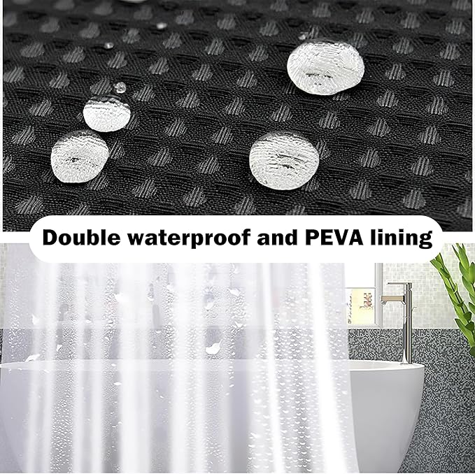 Black Bathroom Set, 25 PCS Bathroom Accessories Set with Shower Curtains, Rugs, Trash Can, Toothbrush Holder, Soap Dispensers, Toothbrush Cup, Vanity Tray, Soap Dish, Toilet Brush, Qtip Holders