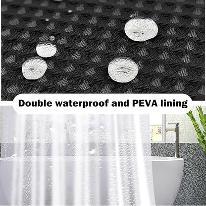 Black Bathroom Set, 25 PCS Bathroom Accessories Set with Shower Curtains, Rugs, Trash Can, Toothbrush Holder, Soap Dispensers, Toothbrush Cup, Vanity Tray, Soap Dish, Toilet Brush, Qtip Holders