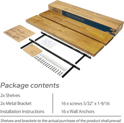 BGMG Wood Floating Shelves for Wall 36 inch Set of 2,Rustic Wooden Wall Mount Shelves for Bathroom Living Room Bedroom Kitchen Farmhouse-36x 6.7 x1.25 inch- Gold Oak