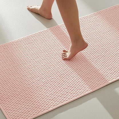 Bathroom Rugs Non Slip Washable, Super Absorbent Thin Bath Mat Quick Dry Low Pile Bathroom Rug, Pink 20"x48"