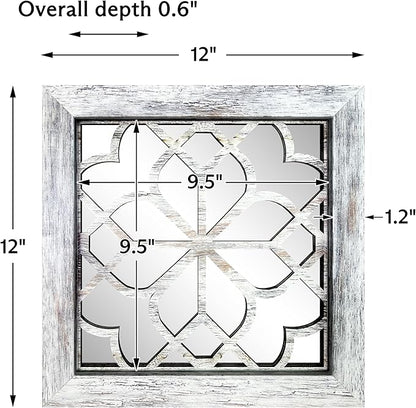 Boho Square Wall Mirrors Set of 2-12" x12'Decorative Mirrors for Wall Decor, BrownHandcrafted Mirror Panels Perfect for LivingRoom Bedroom Entryway Hallway (Grey)