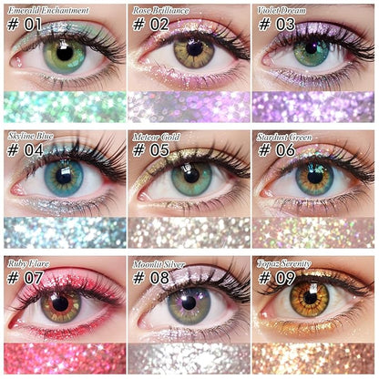 CHARMACY 3 Pcs Glitter Sparkling Eyeliner Liquid Makeup Set, Metallic Shimmer Glitter Eyeshadow, High Pigmented, Waterproof Long Lasting Quick Drying Liquid Liner for Eyes (Red Silver Golden)