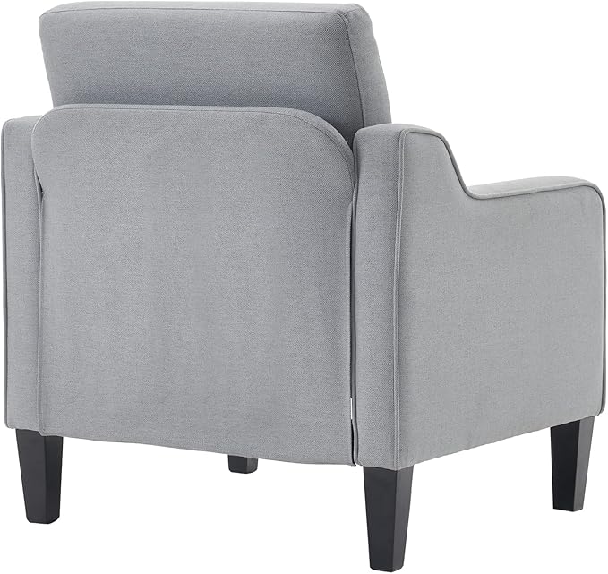 VINGLI Mid Century Modern Accent Chair, Light Grey Fabric Accent Chairs for Living Room Upholstered Armchair with Scooped Arms for Bedroom, Apartment, Studio, Office, Waiting Room