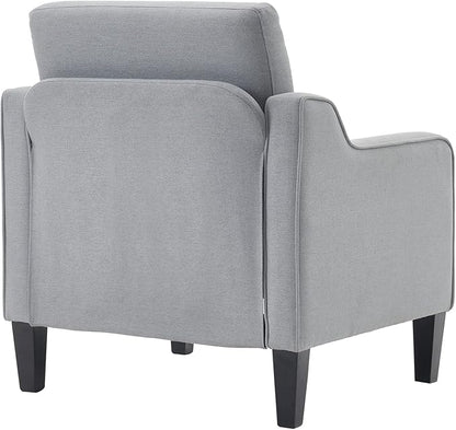 VINGLI Mid Century Modern Accent Chair, Light Grey Fabric Accent Chairs for Living Room Upholstered Armchair with Scooped Arms for Bedroom, Apartment, Studio, Office, Waiting Room