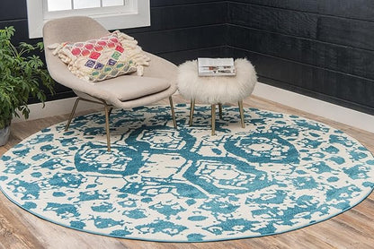 Unique Loom Rosso Collection Vintage Traditional Distressed Blue Round Rug (8' 0 x 8' 0)