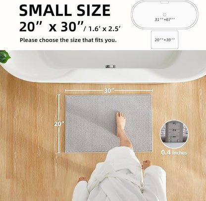 Bathroom Rugs Non Slip Washable, Super Absorbent Thin Bath Mat Small Quick Dry Low Pile Bathroom Rug, Light Grey 20"x30"