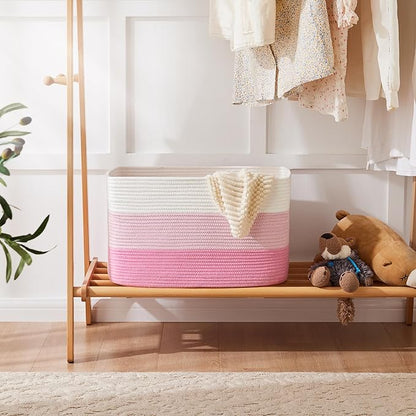 Blanket Basket,Rectangle Woven Baskets for Storage,30L Laundry Basket for Decorative Nursery Blanket,Toys,Dirty Clothes and Magazine in Shelves,Baby Room,and Living Room