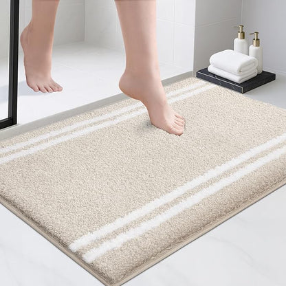 PURRUGS Bathroom Rug Non-Slip Machine Washable 24" x 36", Super Absorbent and Quick Dry Shaggy Microfiber Bath Mat, Extra Soft and Plush Bath Rug for Bathtub, Shower and Sink, Beige