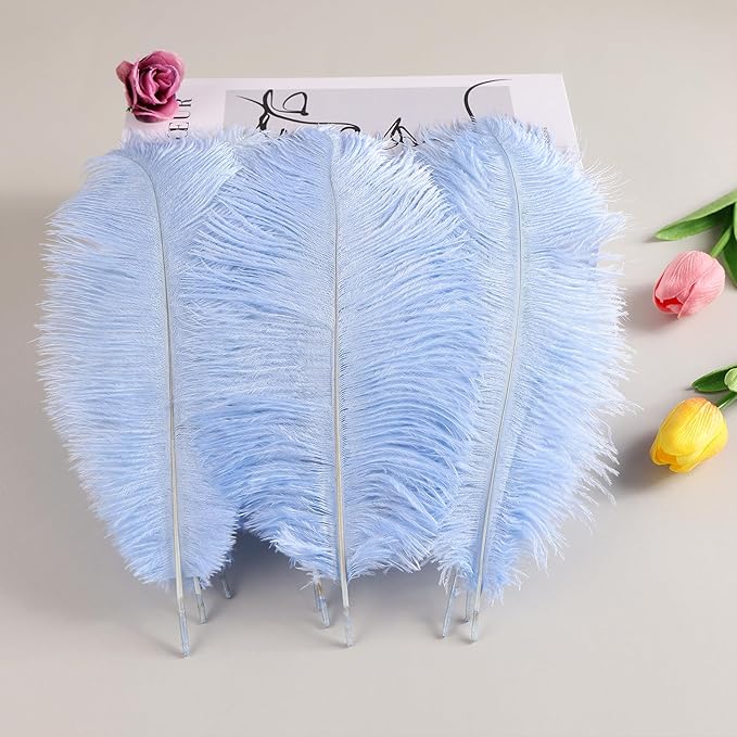 THARAHT Baby Blue Ostrich Feathers 24pcs Natural Bulk 10-12Inch 25cm-30cm for Crafts Wedding Party Centerpieces Easter Gatsbi and Home Decoration Feathers