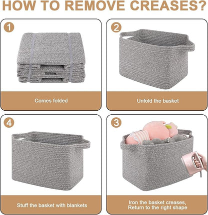 OIAHOMY Storage Basket, Woven Baskets for Storage, Cotton Rope Basket for toys,Towel Baskets for Bathroom - Pack of 3, Light Grey