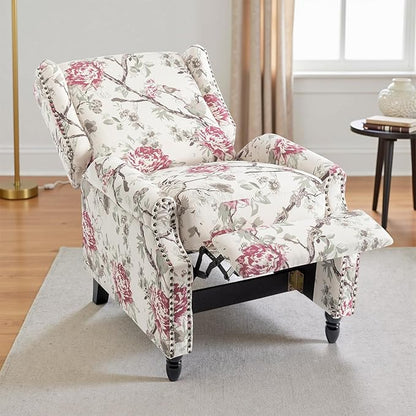 UIXE Pushback Recliner Chair, Fabric Upholstered Armchair Push Back Accent Chair for Living Room, Rivet Trim Home Theater Single Sofa Bedroom Reading Seat with Footrest - Beige Floral