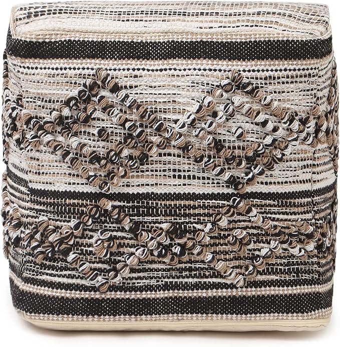 REDEARTH · Tufted Pouf Ottoman with Filler Textured Storage Cube Bean Bag Pouffe Footrest for Indoor; 100% Cotton (17.5"X17.5"X17.5", Black Jasper)