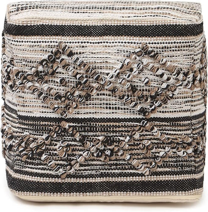 REDEARTH · Tufted Pouf Ottoman with Filler Textured Storage Cube Bean Bag Pouffe Footrest for Indoor; 100% Cotton (17.5"X17.5"X17.5", Black Jasper)