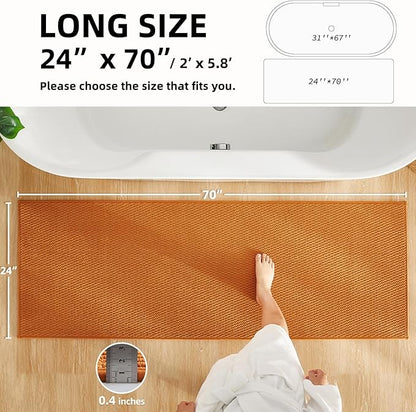 Bathroom Runner Rug - Non Slip, Washable, Super Absorbent Chenille Bath Mat for Bathroom - Quick Dry, Low Pile - Orange 24"x70"
