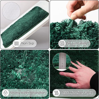 Bathroom Sets with Shower Curtain and Rugs, 27PCS Dark Green Bathroom Accessories Set with Trash Can, Green Shower Curtain Set, No Slip Super Absorbent Bathroom Rugs
