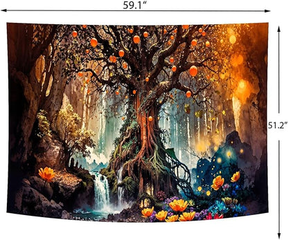 Delur Magical Forest Tapestry Fantasy Tree of Life Fairy Tale Enchanted Mystical Forest Tapestry Psychedelic Nature Landscape Wall Hanging Headboard for Bedroom Living Room Home Decor (51.2" x 59.1")