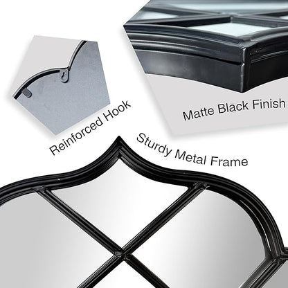 Window Mirror Pane, Black Metal Frame, Cathedral Arched Wall Mirrors Decorative Over Fireplace Mantel, Farmhouse Decorations for Dining Living Room Hallway Entryway