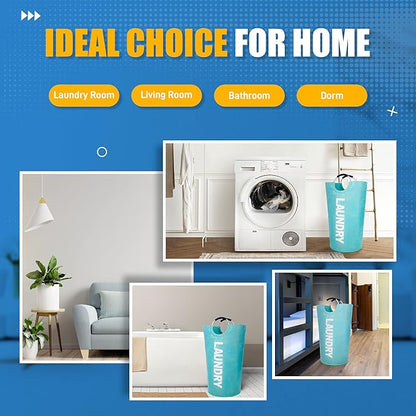 Caroeas 125L Laundry Basket,Large Laundry Hamper, Laundry Bag with Padded Handles, Clothes Hamper Stands Up Well, Collapsible Free Standing Easy Storage Washing Bin (Light Blue,125L)