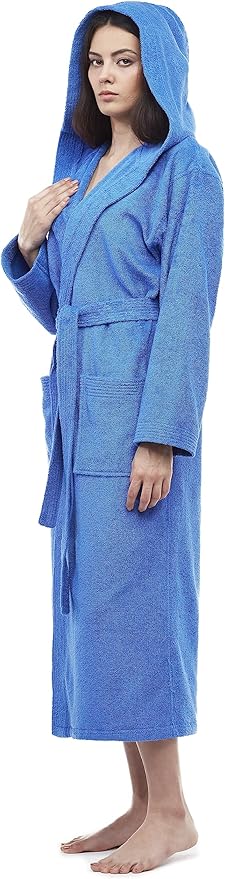 Arus Women's Pacific Hooded Turkish Cotton Bath Robe with Full Length Options