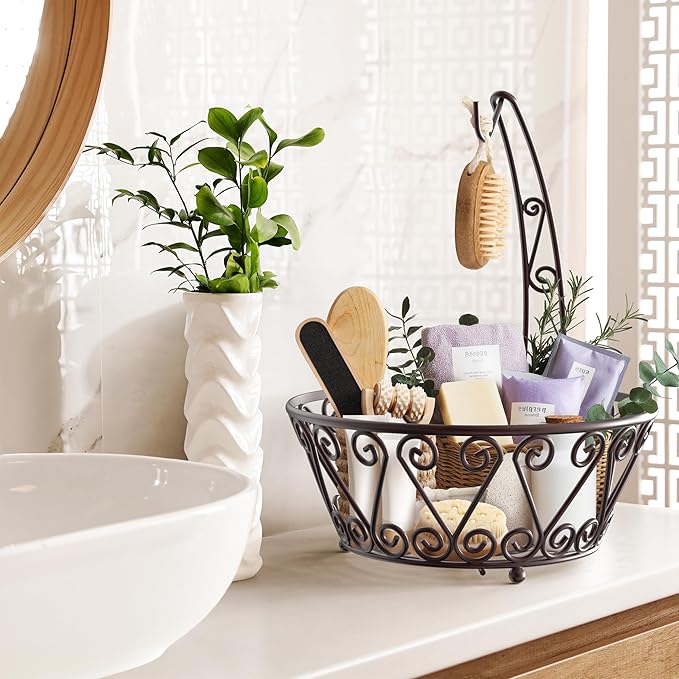 SimpleHouseware Fruit Basket Bowl with Banana Tree Hanger, Bronze