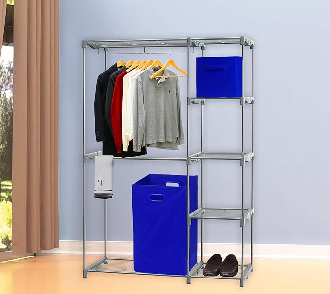 Simple Houseware Foldable Closet Laundry Hamper Basket, Dark Blue