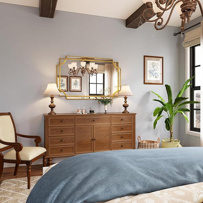 Kelly Miller Large Gold Mirror for Wall, 30"x46" Gold Bathroom Mirror Vanity Mirror Decorative Mirror Scalloped Beveled Mirror for Master Bath Half Bath Living Room Bedroom Farmhouse Fireplace Hallway