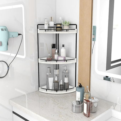 Dorhors 3-Tier Corner Bathroom Organizer Countertop for Storage,Vanity Tray,Wood Counter Organizer for Kitchen,Bathroom,Dresser (Rustic White)