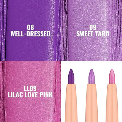 Oulac Waterproof Eyeliner Pencil Set - Smooth and Creamy, Retractable Eye Makeup for Precision Application, Vegan & Cruelty-Free, 08 Well-dressed+09 Sweet Taro+LL09 Lilac Love Pink