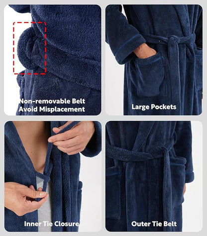 DAVID ARCHY Men's Soft Fleece Plush Robe Full Length Long Bathrobe