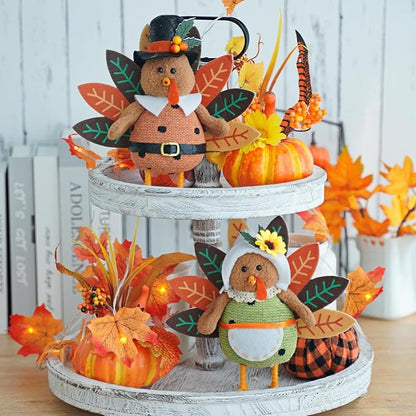 CRCZK Thanksgiving Turkey Decoration Fall Harvest Tabletop Decor Standing turkey with Dangling Legs, 2 Pack Plush Stuffed Turkeys Shelf Figurine Gift for Autumn Fall Harvest Halloween Home Decorations