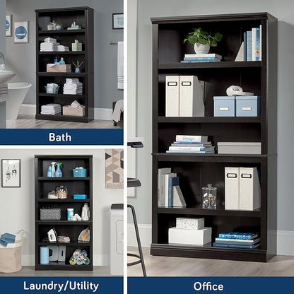 Sauder Miscellaneous Storage 5 Bookcase/Book Shelf, L: 35.28" x W: 13.23" x H: 69.76", Estate Black