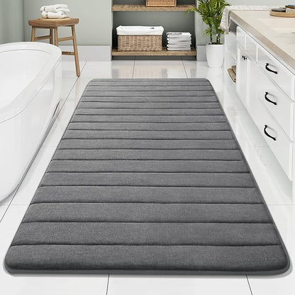 Buganda Memory Foam Bath Mat, 70" x 34", Ultra Soft and Non-Slip Bathroom Rugs, Water Absorbent and Machine Washable Bath Rug Runner for Bathroom, Shower, and Tub, Grey