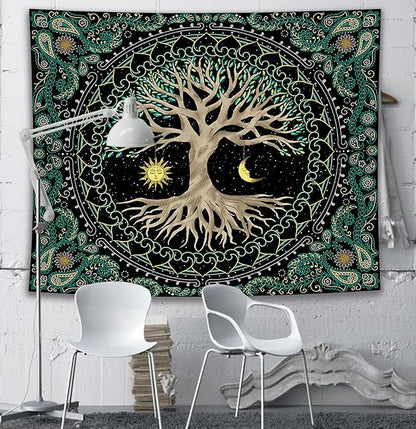 FORATER Tree of Life Wall Hanging - Aesthetic Sun and Moon Tapestry with Vintage Paisley Flowers (53 x 61 inches, Multicolor) for Bedroom, Living Room, Dorm
