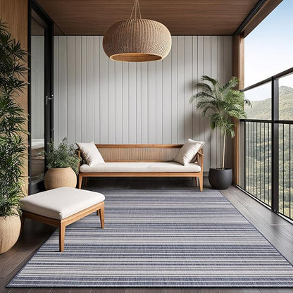 Stripe Outdoor Rug 10x14 Washable Outside Carpet for Indoor Patio Porch Waterproof Easy Cleaning Non Shedding Area Rugs Blue 10 x 14