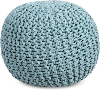 BIRDROCK HOME Round Pouf Ottoman | Cotton Braided Round Foot Stool | Bedroom and Living Room Poof | Sage Green Boho Ottoman | Pouf Foot Rest