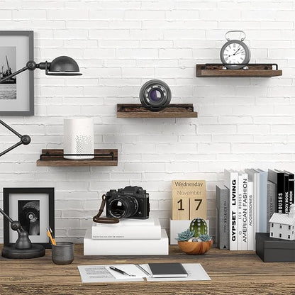 Small Floating Shelf, 6 X 9 Inches Farmhouse Wall Shelves for Living Room, Bedroom, Picture Frames, Plants, Kitchen, Set of 3 (Brown)