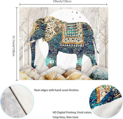 Elephant Tapestry, Forest Moon Tapestries, Bohemian Hippie Boho Trippy Indie Aesthetic Wall Tapestry, Watercolor Yoga Mystic Vintage Wall Hanging, Home Decor for Bedrooms Living Rooms Dorm Studios
