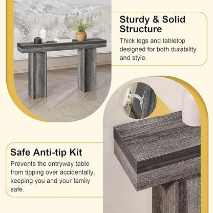 55Inch Farmhouse Console Table,Wooden Rectangular Sofa Table Behind The Couch,Entryway Console Table with Storage for Living Room, Hallway,Entrance (Grey)