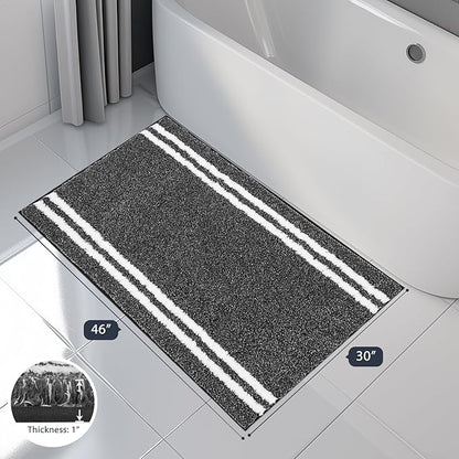 PURRUGS Bathroom Rug Non-Slip Machine Washable 30" x 46", Super Absorbent and Quick Dry Shaggy Microfiber Bath Mat, Extra Soft and Plush Bath Rug for Bathtub, Shower and Sink, Charcoal