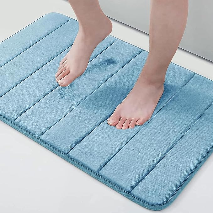 Buganda Memory Foam Bath Mat, 30" x 20", Ultra Soft and Non-Slip Bathroom Rugs, Water Absorbent and Machine Washable Bath Rug for Bathroom, Shower, and Tub, Blue