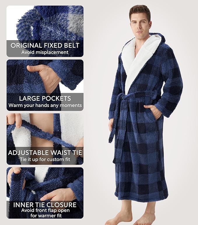 DAVID ARCHY Men's Soft Fleece Plush Robe Full Length Long Bathrobe