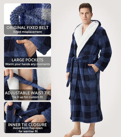 DAVID ARCHY Men's Soft Fleece Plush Robe Full Length Long Bathrobe