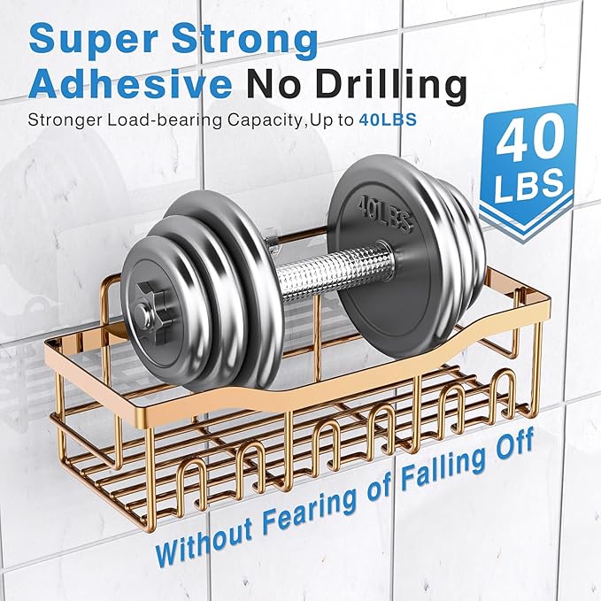 5-Pack Rustproof Stainless Steel Shower Caddy – No Drill Adhesive Bathroom Organizer with Large Capacity, Spacious Shower Shelves for Inside Shower, Kitchen & Home Decor Storage-XL Size