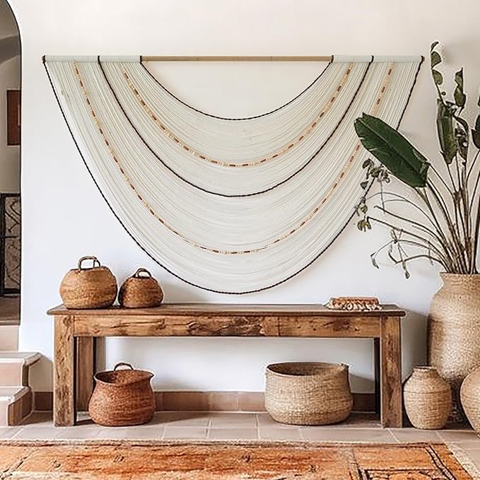 Macrame Wall Hanging Handcrafted Boho Wall Decor Bead Woven Wall Hanging for Bedroom, Living Room, Entryway, Farmhouse or Nursery Bohemian Home Aesthetic 57"x35"
