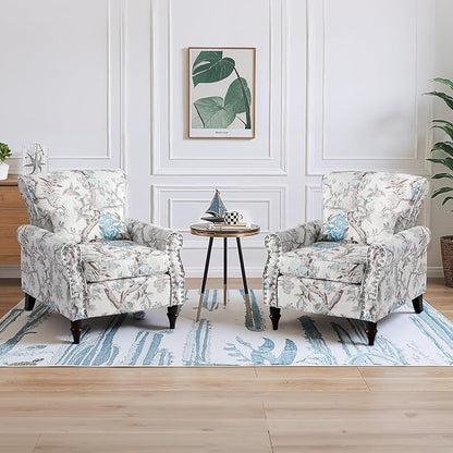 Wingback Accent Chair with Removable Pillow, High Back Floral Armchair with Solid Wood Legs & Nailhead Trim, Comfy Upholstered Reading Single Sofa Chair for Bedroom (2, Bird Floral Pattern)